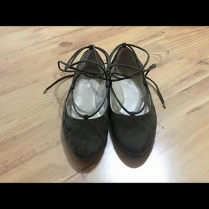 Suede Lace Up Ballet Flats